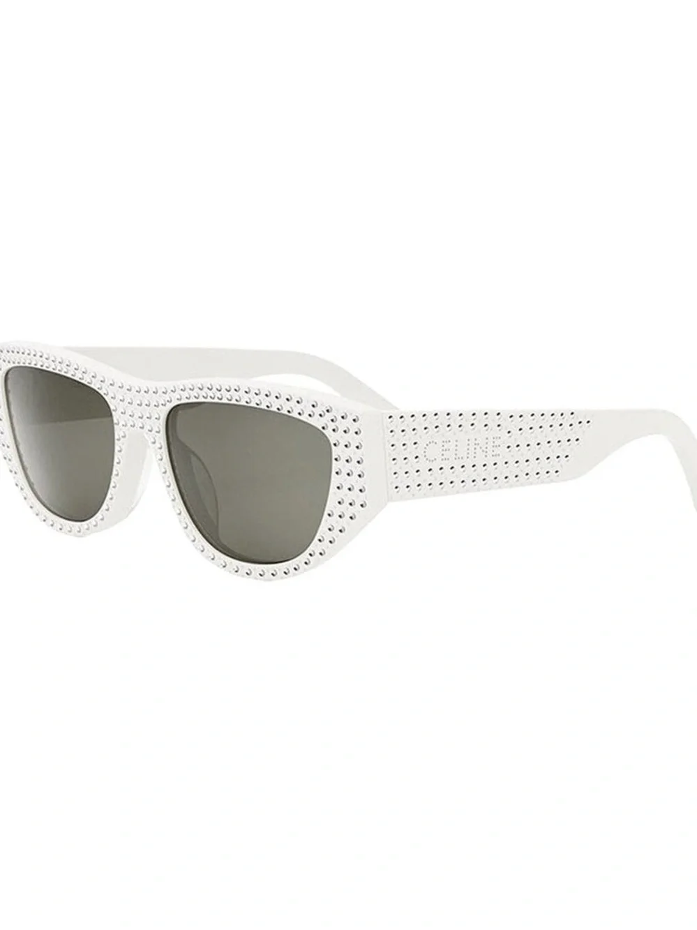Celine White Studded Cat-Eye Sunglasses with Dark Lenses